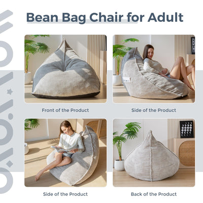 MAXYOYO Corduroy Bean Bag Chairs for Adult, Bean Bag Couch with Filler, Soft Lazy Sofa 43"x41"x35", Grey