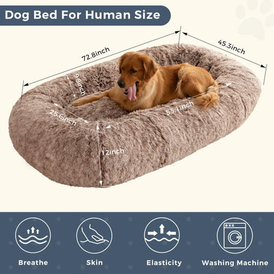 MAXYOYO Human Dog Bed, Long Faux Fur Giant Bean Bag Bed for Humans and Pets, Faux Fur Coffee