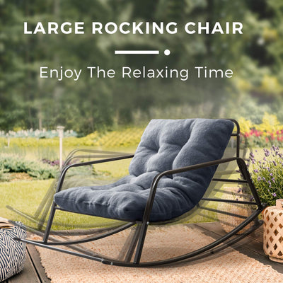 MAXYOYO Giant Indoor&Outdoor Patio Rocking Chair, Outside Inside Recliner Chair with Pad Cushions (Sherpa Smoky Blue)