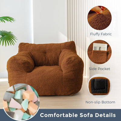MAXYOYO Sherpa Bean Bag Chair, Boucle Tufted Bean Bag Couch, Living Room Bean Bag Lazy Sofa for Adults Kids, Dark Coffee