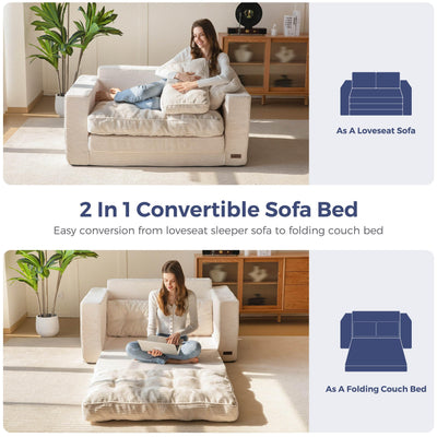 MAXYOYO Convertible Sofa Bed - Folding Out Floor Couch with Pillows, Beige
