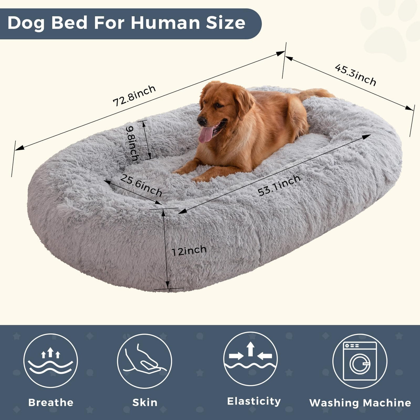 MAXYOYO Human Dog Bed, Long Faux Fur Giant Bean Bag Bed for Humans and Pets, Faux Fur Grey