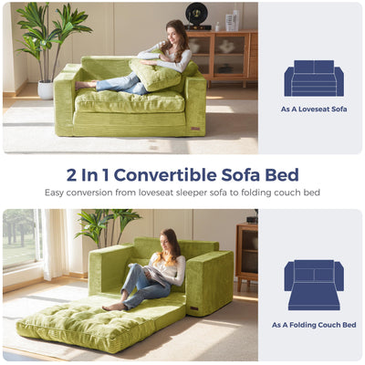 MAXYOYO Convertible Sofa Bed - 2 in 1 Folding Couch Bed, Green