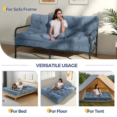 MAXYOYO 6" Futon Mattress Full Size, Thick Boucle Futons Sofa Couch Bed Sleeper Sofa Bed Floor Mattress for Adults, Shredded Foam Filling (Frame Not Included), Dusty Blue