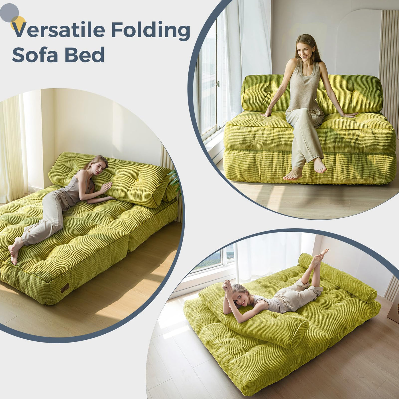 MAXYOYO Folding Sofa Bed, Convertible Sleeper Chair with Pilow Foldable Matress with Back Support(Double),Green