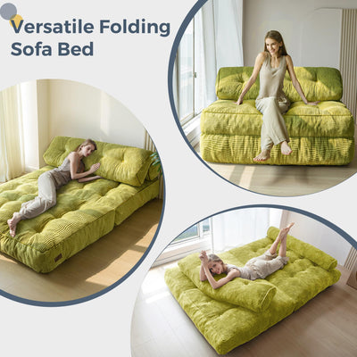 MAXYOYO Folding Sofa Bed, Convertible Sleeper Chair with Pilow Foldable Matress with Back Support(Double),Green