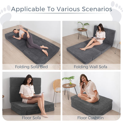 MAXYOYO Multifunctional Folding Sofa Bed, Portable Foldable Sleeper Sofa Floor Couch Futon Mattress for Guest Room, Dark Grey