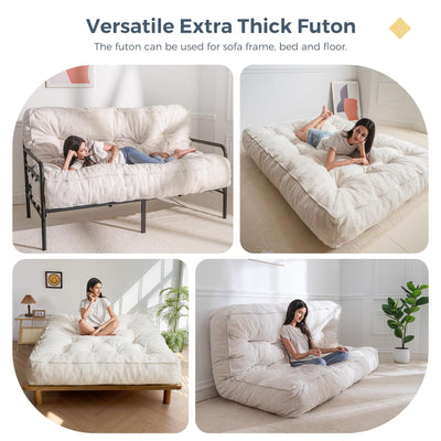MAXYOYO 8" Tufted Futon Sofa Couch Bed, Thick Thick Boucle Floor Futon Mattress for Adults (Mattress Only), Beige
