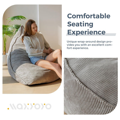 MAXYOYO Corduroy Bean Bag Chairs for Adult, Bean Bag Couch with Filler, Soft Lazy Sofa 43"x41"x35", Grey