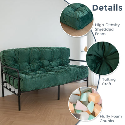 MAXYOYO 8" Thick Futons Sofa Couch Bed, Velvet Tufting Futon Mattress for Adults (Mattress Only), Green