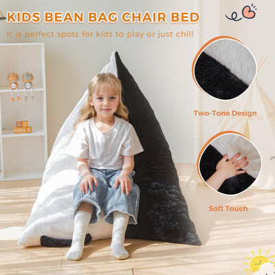 MAXYOYO Kids Bean Bag Chair - 2-Tone Handle Design, High-Density Foam Floor Lounger, Black & White