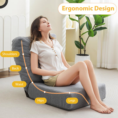 MAXYOYO Floor Chair with Adjustable Back Support, Floor Meditation Chair, Grey