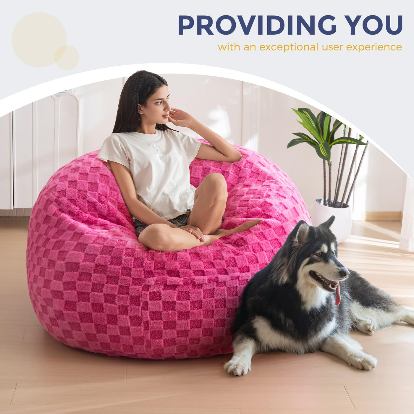 MAXYOYO Bean Bag Chair for Adults, Ultra Soft Fur Lazy Sofa for Living Room Bedroom, Pink