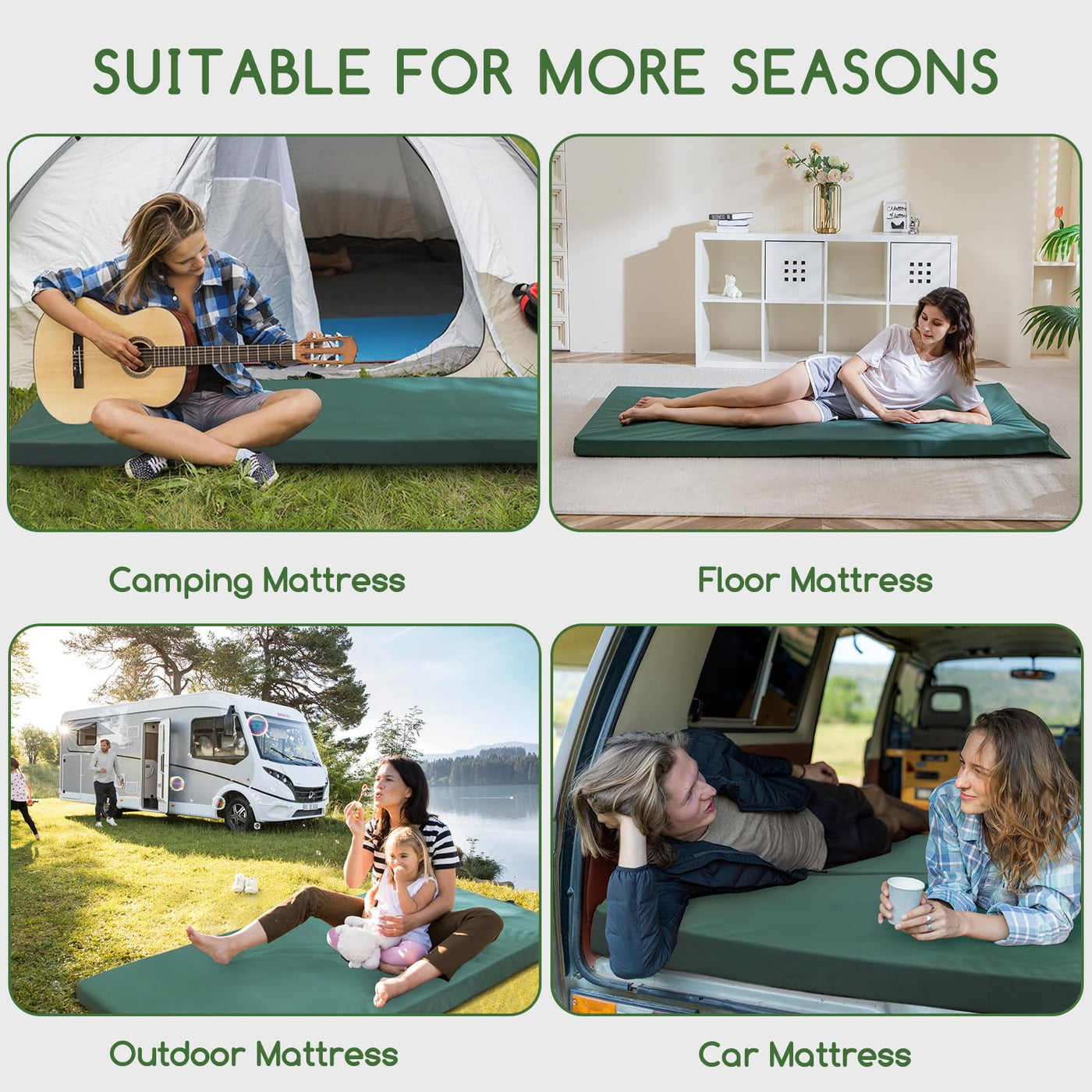 MAXYOYO Camping Mattress Pad, Portable Sleeping Mat Roll Up Mattress for Adults, Green