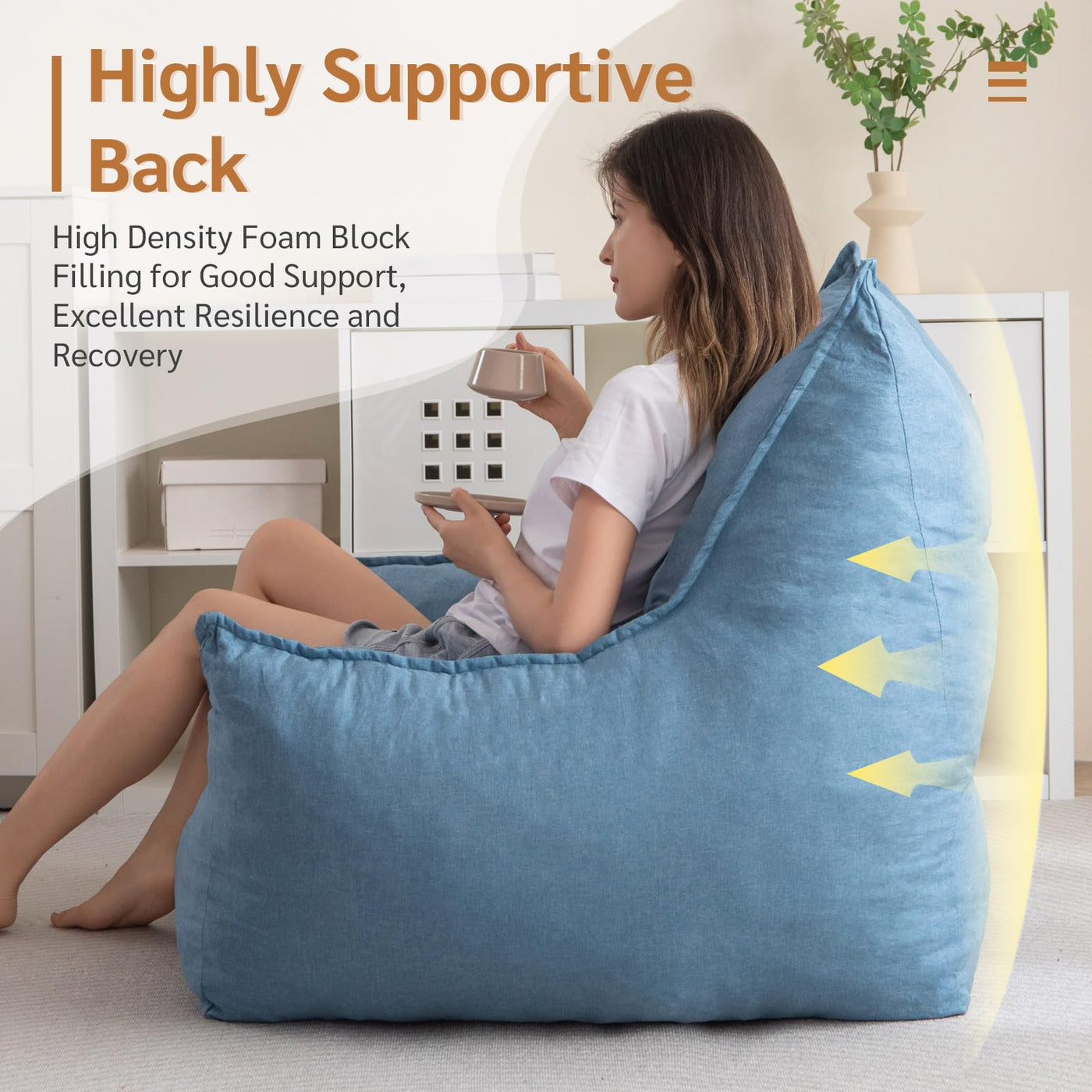 MAXYOYO Giant Bean Bag Chair, Bean Bag Sofa with Armrests for Adults, Bluestone