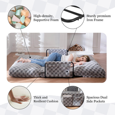 MAXYOYO Adjustable Lazy Floor Sofa, 5-Position Foldable Sleeper Chair with Armrest for Reading, Grey