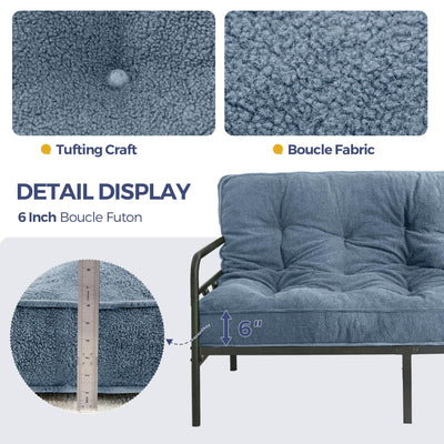 MAXYOYO 6" Futon Mattress Full Size, Thick Boucle Futons Sofa Couch Bed Sleeper Sofa Bed Floor Mattress for Adults, Shredded Foam Filling (Frame Not Included), Dusty Blue