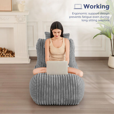 MAXYOYO Chaise Lounge with Pillow, Ergonomic Chaise Lounge Chair Indoor, Soft Fabric Velvet Floor Sofa, Fainting Couch for Bedroom Living Room, Grey
