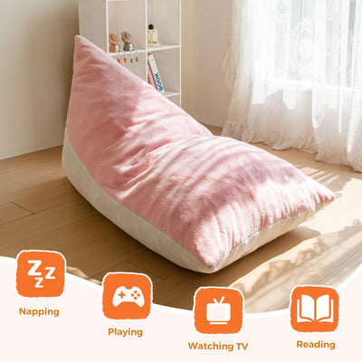MAXYOYO Kids Bean Bag Chair - 2-Tone Handle Design, High-Density Foam Floor Lounger, Pink & White