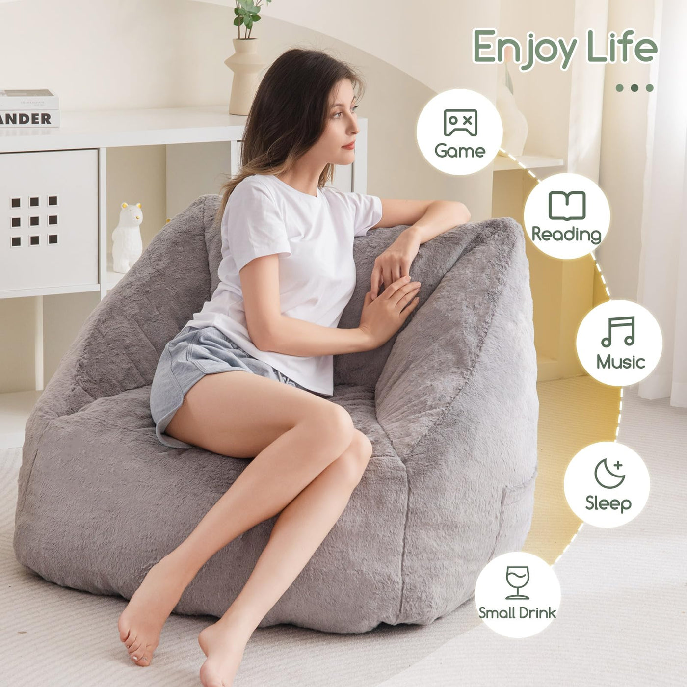 MAXYOYO Bean Bag Chairs for Adults and Kids/Teens, Floor Sofa with Handle for Gaming Reading Relaxing, Grey