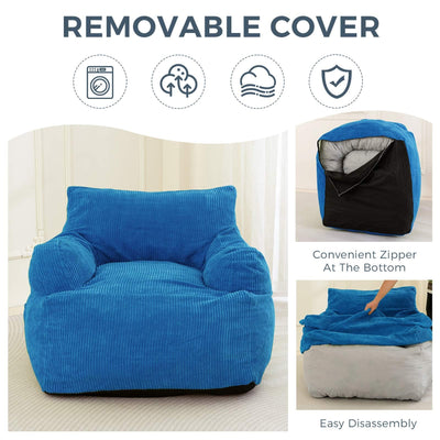 MAXYOYO Giant Bean Bag Chair, Stuffed Bean Bag Couch with Armrests for Living Room, Blue
