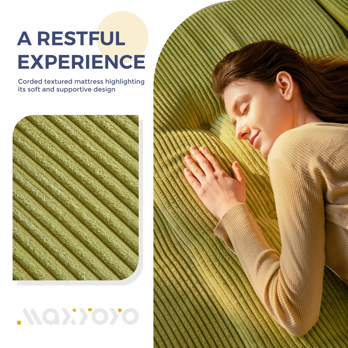 MAXYOYO Tri-Fold Mattress, 6 Inch Tufted Folding Mattress Full Foam Bed with Corded Fabric, Green