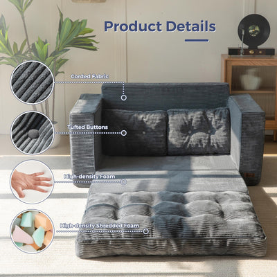 MAXYOYO Convertible Sofa Bed - Corduroy Convertible Floor Couch, Dark Grey