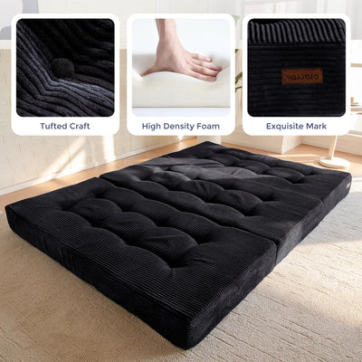 MAXYOYO Tri-Fold Mattress, 6 Inch Tufted Folding Mattress Full Foam Bed with Corded Fabric, Black