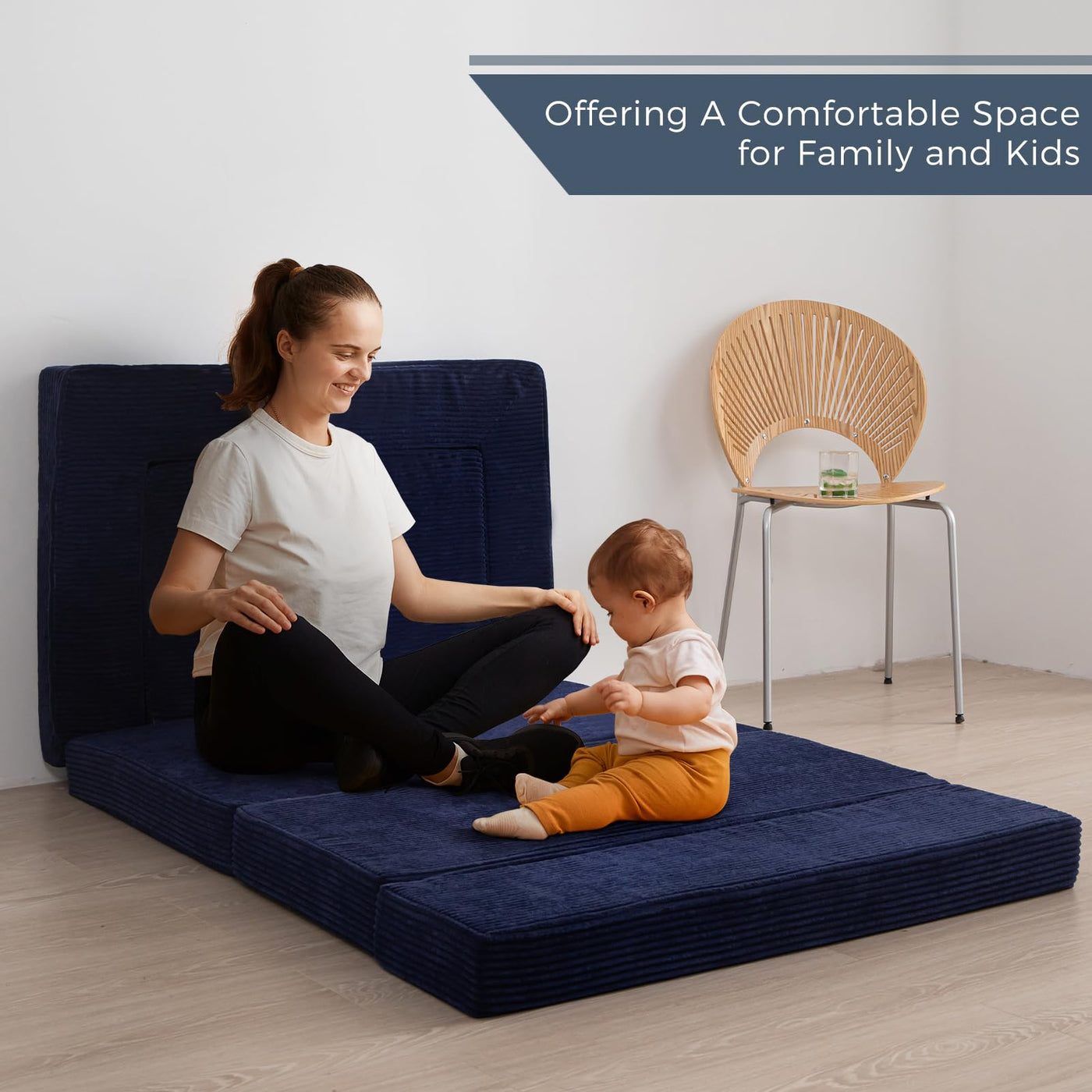 MAXYOYO Multifunctional Folding Sofa Bed, Portable Foldable Sleeper Sofa Floor Couch Futon Mattress for Guest Room, Navy