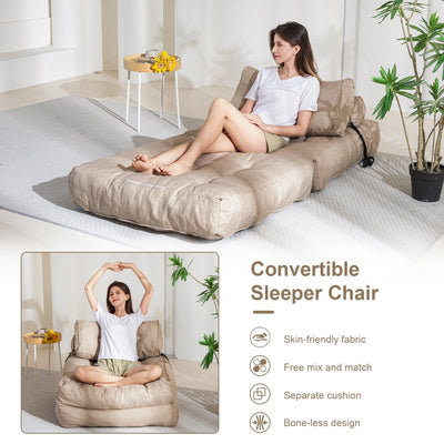 MAXYOYO Folding Couch Sofa Bed, Convertible Sleeper Chairs with Back Support and Pillow, Beige