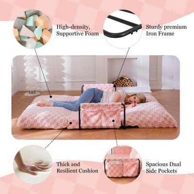 MAXYOYO Adjustable Lazy Floor Sofa, 5-Position Foldable Sleeper Chair with Armrest for Reading, Pink