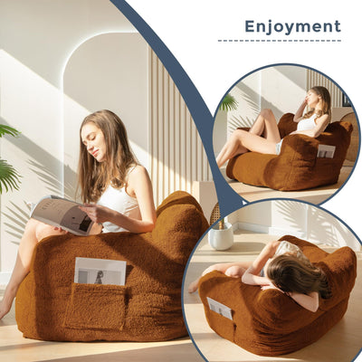 MAXYOYO Sherpa Bean Bag Chair, Boucle Tufted Bean Bag Couch, Living Room Bean Bag Lazy Sofa for Adults Kids, Dark Coffee