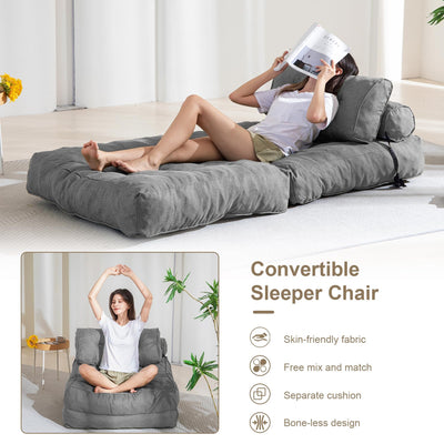MAXYOYO Folding Couch Sofa Bed, Convertible Sleeper Chairs with Back Support and Pillow, Grey