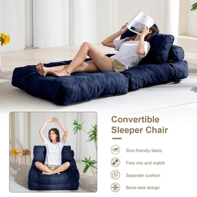 MAXYOYO Folding Couch Sofa Bed, Convertible Sleeper Chairs with Back Support and Pillow, Navy