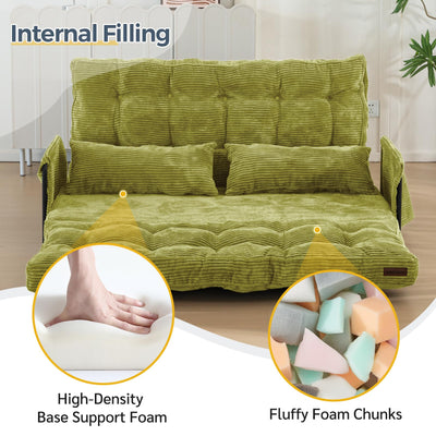 MAXYOYO Adjustable Floor Sofa Bed with 2 Pillows, Multi-Functional Bean Bag Sleeper Bed with Armrest for Reading Gaming, Green