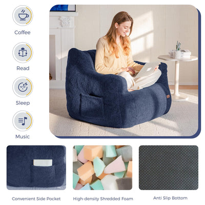 MAXYOYO Bean Bag Chair, Tufted Bean Bag Chair with Boucle Fabric, Comfy Lazy Sofa with Filler for Adults Teens, Navy
