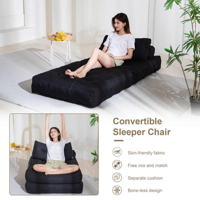 MAXYOYO Folding Couch Sofa Bed, Convertible Sleeper Chairs with Back Support and Pillow, Black