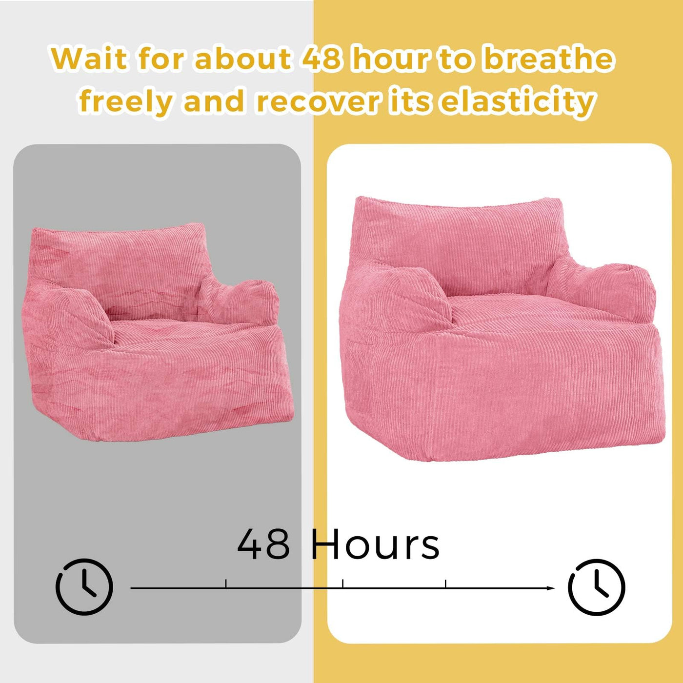 MAXYOYO Giant Bean Bag Chair, Stuffed Bean Bag Couch with Armrests for Living Room, Pink