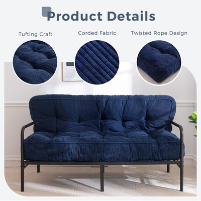MAXYOYO 8" Tufted Futon Sofa Couch Bed, Thick Corduroy Fabric Floor Futon Mattress for Adults (Mattress Only), Navy