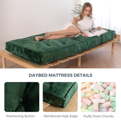 MAXYOYO 75" x 30" Daybed Futon Mattress, Velvet Cot Size Window Seat Cushion, Green