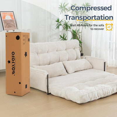 MAXYOYO Adjustable Floor Sofa Bed with 2 Pillows, Multi-Functional Bean Bag Sleeper Bed with Armrest for Reading Gaming, Beige