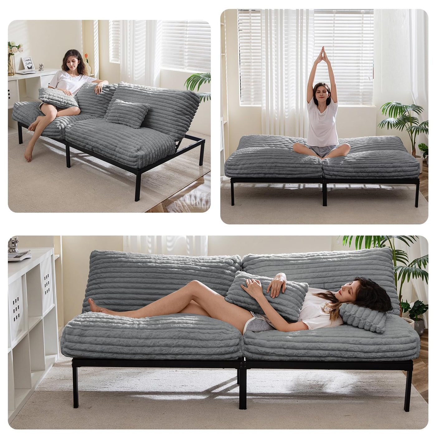 MAXYOYO Futon Sofa Bed Couch, Convertible Sleeper Sofa Bed, Futon Couch for Living Room, Grey