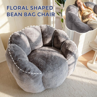 MAXYOYO Bean Bag Chair, Floral Shape Ultra Soft Faux Fur Petal Back Sofa for Adults, Single Size (Dark Grey)