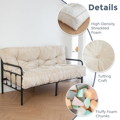 MAXYOYO 8" Thick Futons Sofa Couch Bed, Velvet Tufting Futon Mattress for Adults (Mattress Only), Beige