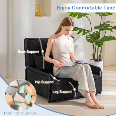 MAXYOYO Adjustable Floor Sofa Bed, Multi-Functional Folding Couch Bed with Pillows, Single Size, Black