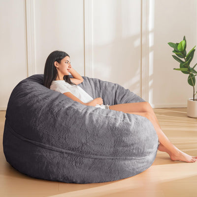 MAXYOYO Large Bean Bag Chair for Adults, Ultra Soft Fur Lazy Sofa with Foam Filling Living Room Bedroom, Darkgrey