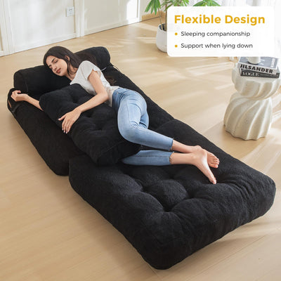 MAXYOYO Fuzzy Folding Sofa Bed, Convertible Sleeper Chair with Pillow Foldable Mattress with Back Support, Black