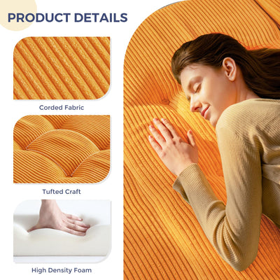 MAXYOYO Tri-Fold Mattress, 6 Inch Tufted Folding Mattress Full Foam Bed with Corded Fabric, Orange