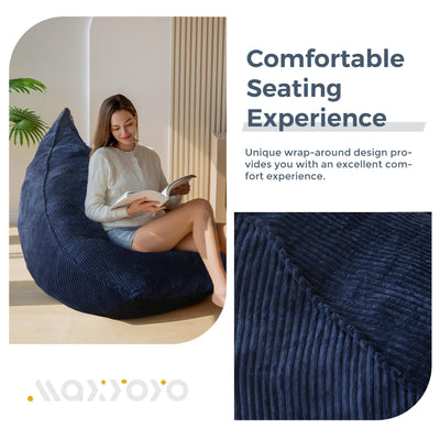 MAXYOYO Corduroy Bean Bag Chairs for Adult, Bean Bag Couch with Filler, Soft Lazy Sofa 43"x41"x35", Navy
