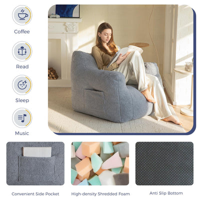 MAXYOYO Bean Bag Chair, Tufted Bean Bag Chair with Boucle Fabric, Comfy Lazy Sofa with Filler for Adults Teens, Grey
